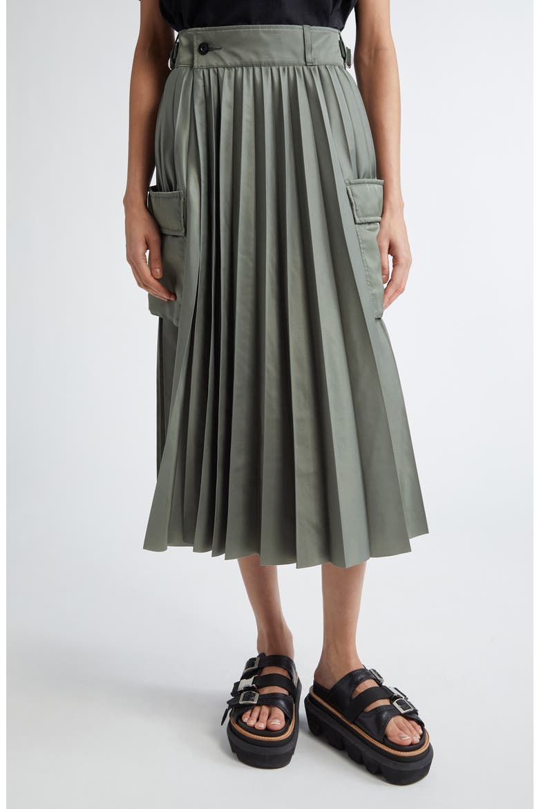 Pleated Cargo Midi Skirt, Main, color, KHAKI 501