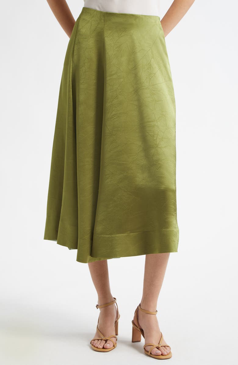 Vince Asymmetric Pleat Satin Skirt, Alternate, color, Herbaria