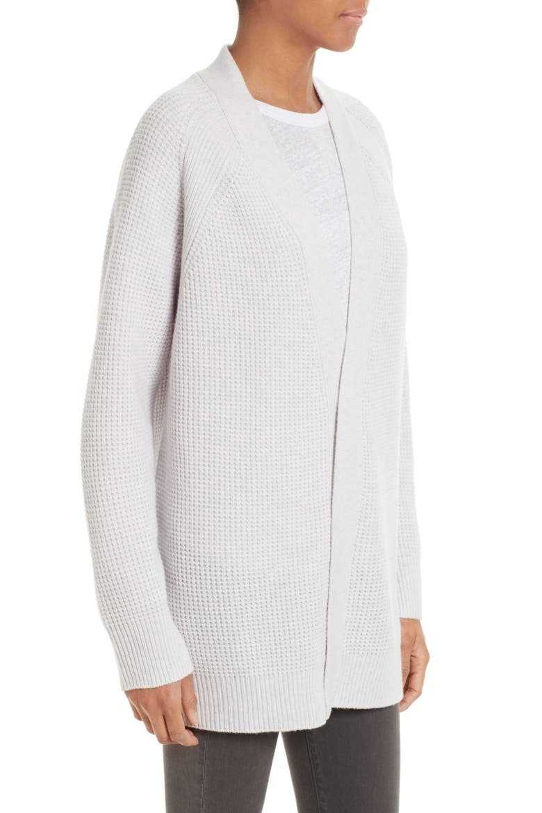 Waffle Stitch Boyfriend Cardigan, Alternate, color, HEATHER WHITE