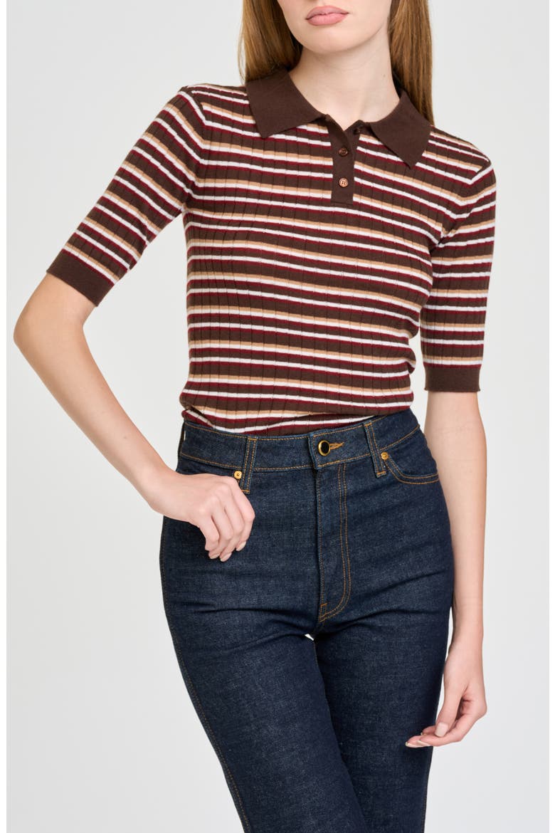 Sutton Striped Polo Sweater, Alternate, color, BROWN STRIPE
