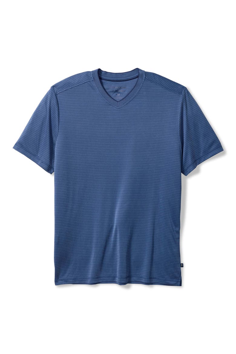 Bay Stripe IslandZone® V-Neck Performance T-Shirt, Main, color, BERING BLUE