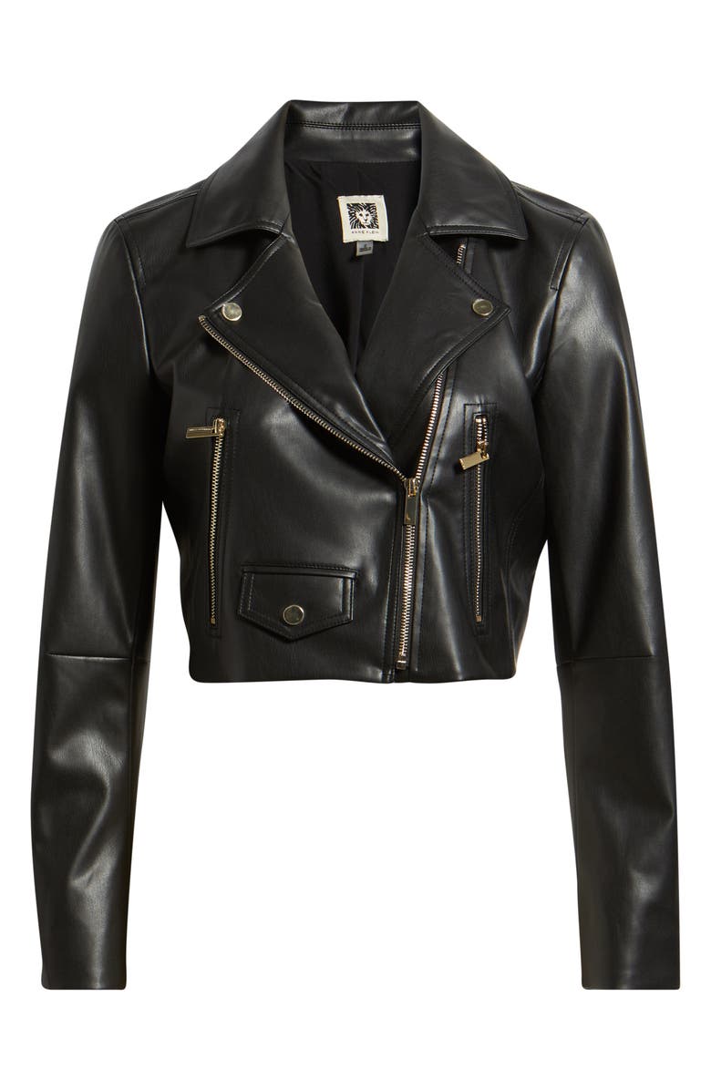 Anne Klein Faux Leather Crop Moto Jacket, Alternate, color, Anne Black