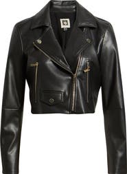 Anne Klein Faux Leather Crop Moto Jacket