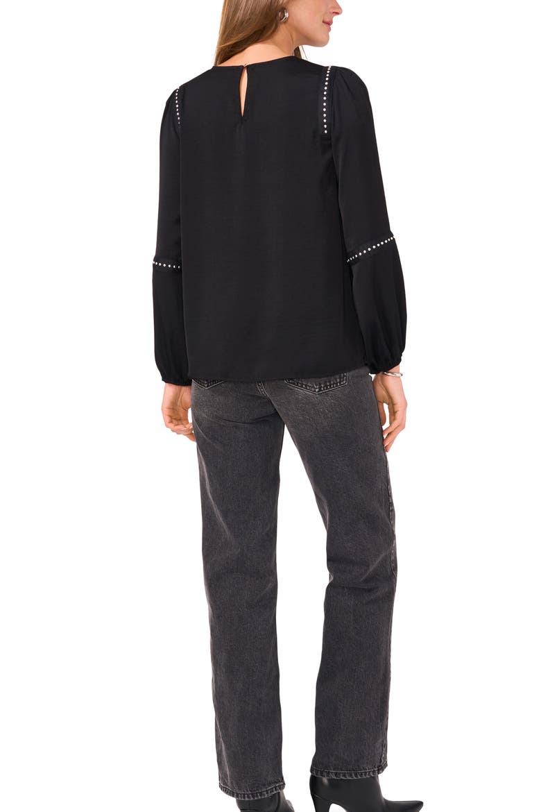 Stud Detail Rumple Satin Top, Alternate, color, RICH BLACK