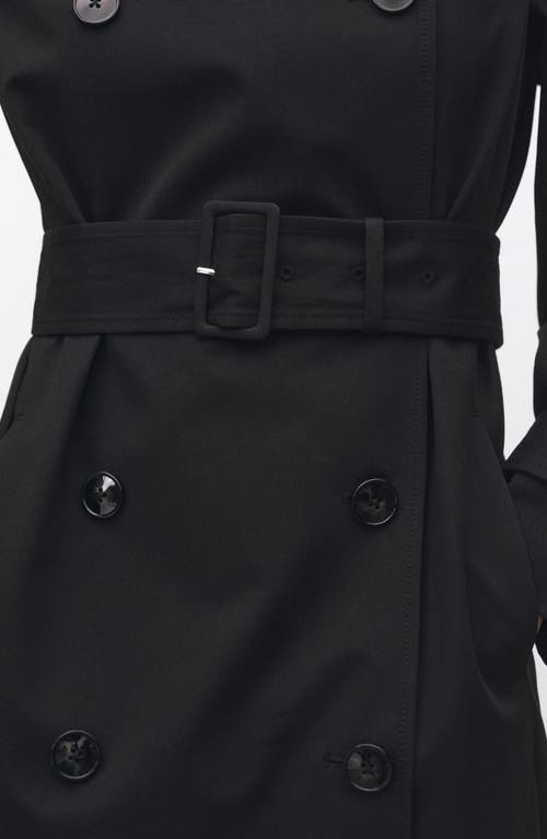 Mango Belted Double Breasted Trench Coat In Black