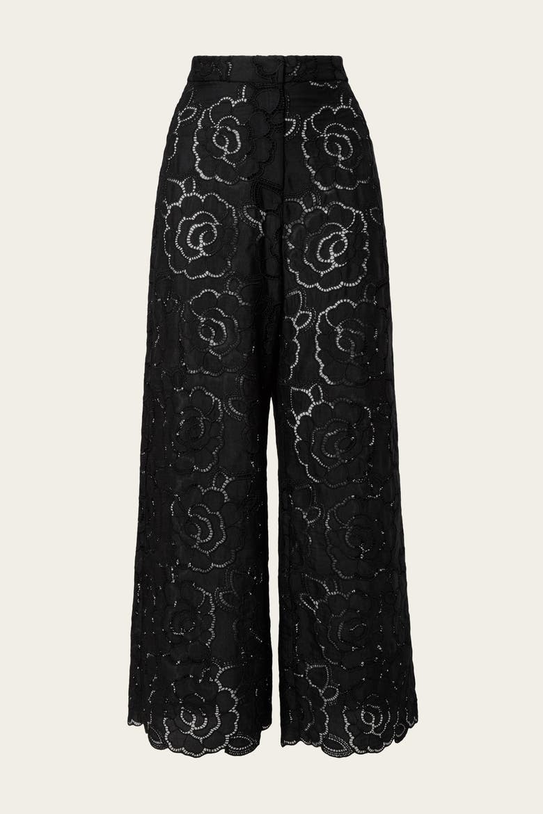 Stacey Wide-Leg Lace Pants, Alternate, color, Black