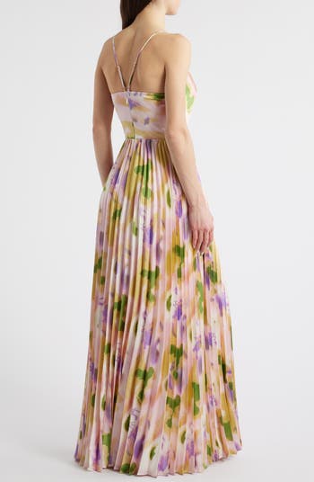 Cassia Floral Pleated Satin Gown