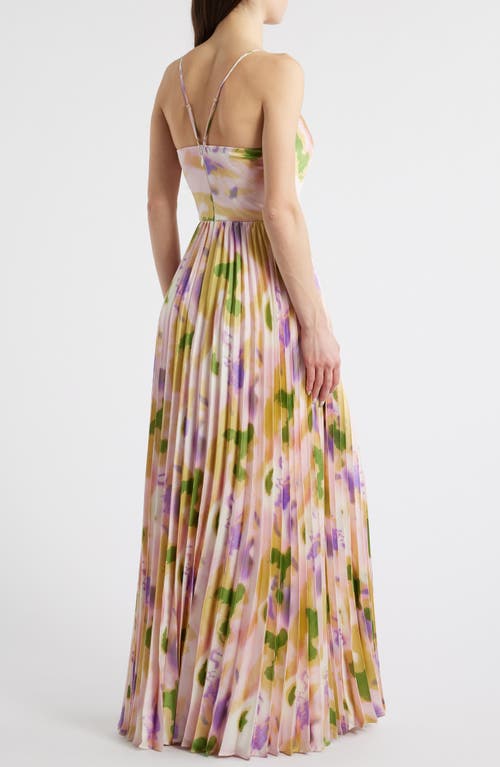 Lulus Cassia Floral Pleated Satin Gown In Pink Multi