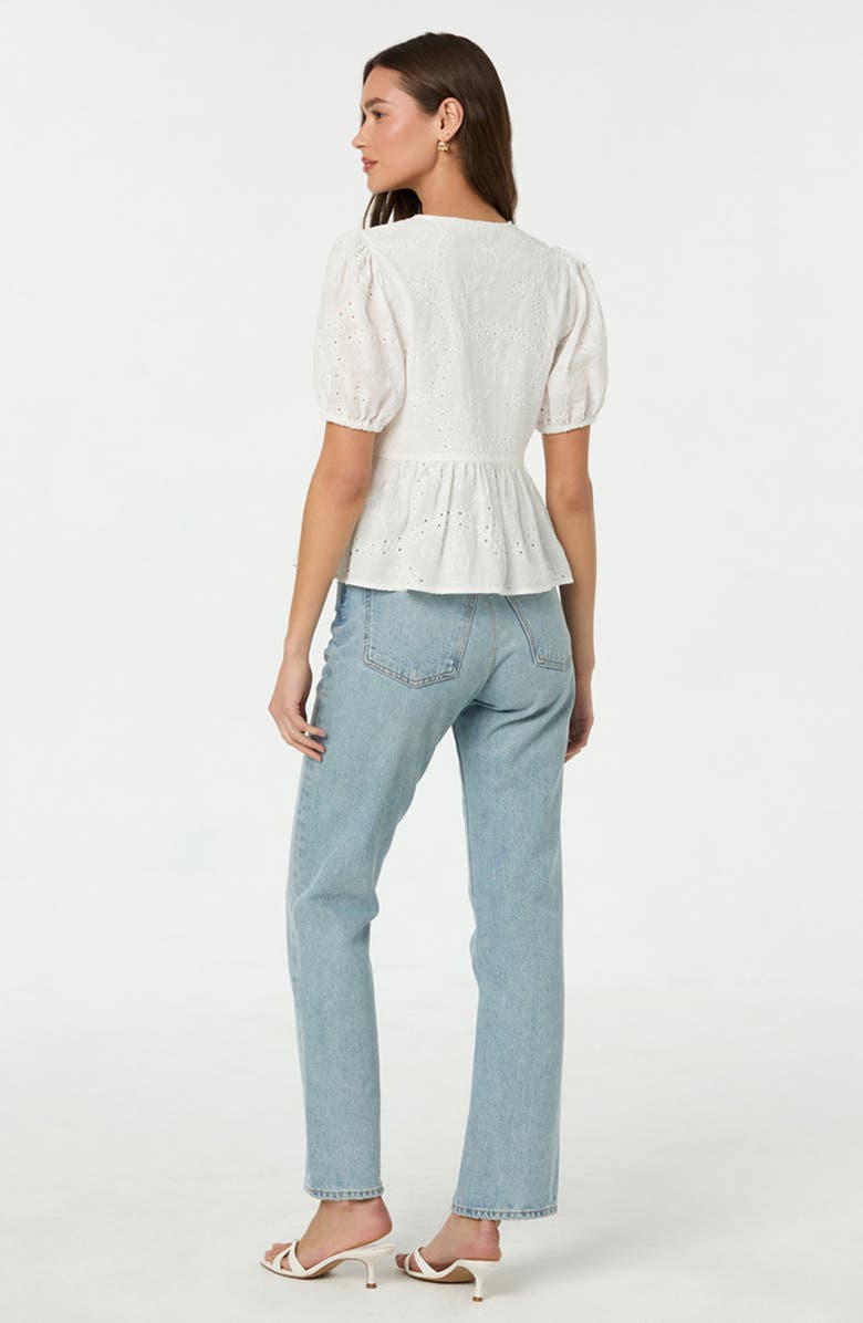 ASTR the Label Eyelet Embroidered Cotton Tie Front Peplum Top, Alternate, color, White