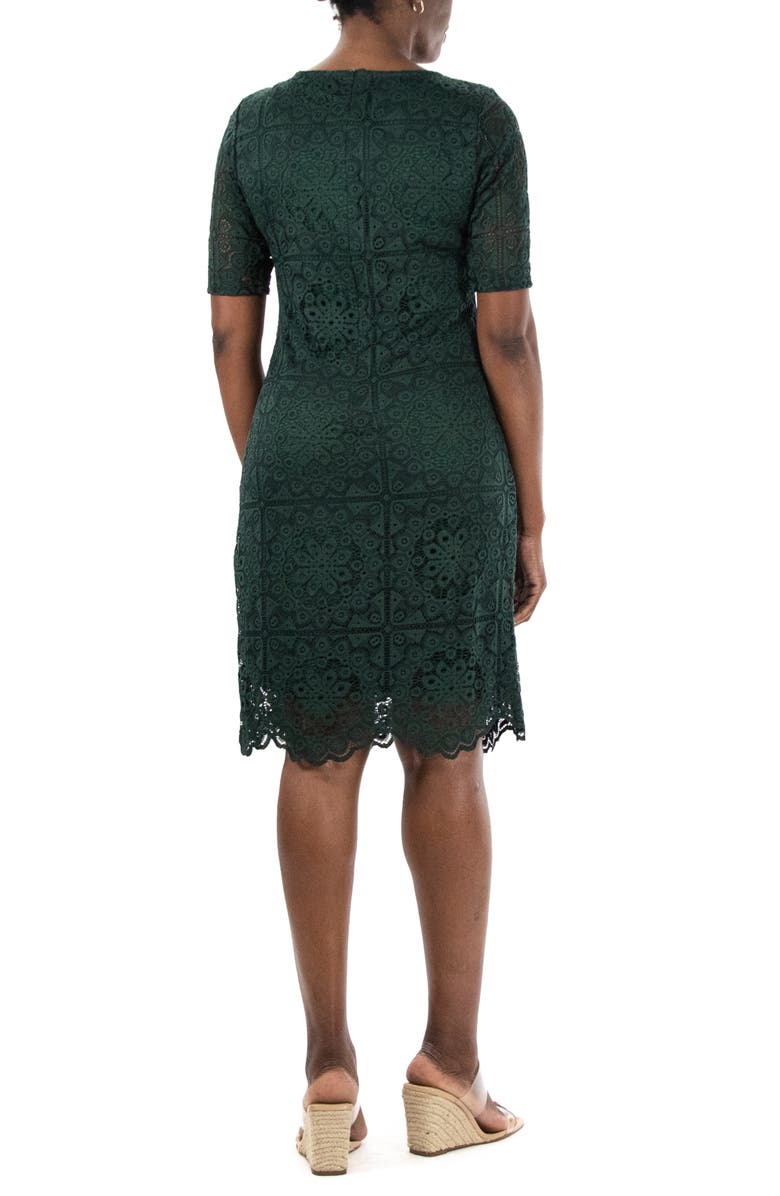 Nina Leonard Elbow Length Lace Dress, Alternate, color, Evergreen