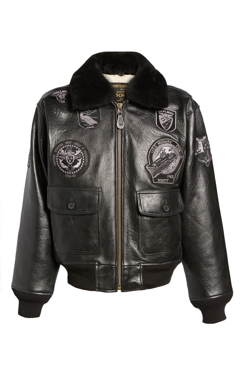 Schott NYC Genuine Shearling Collar G-1 Flight Jacket, Alternate, color, 