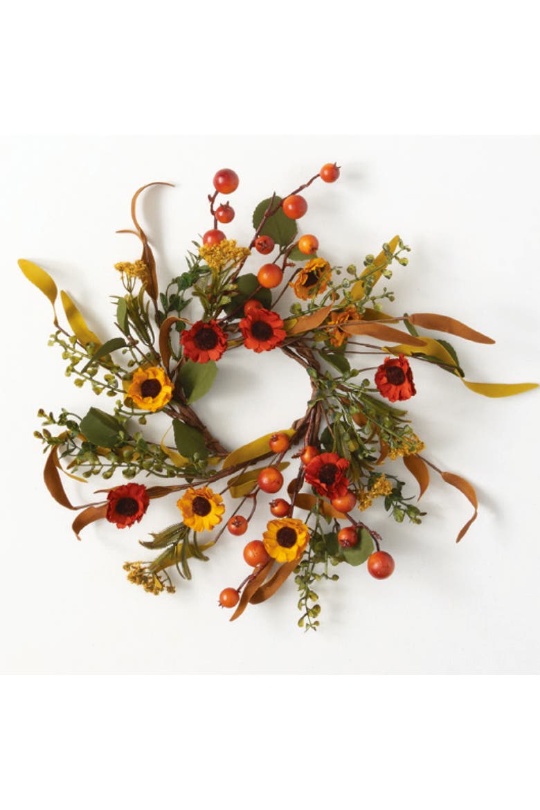 Sullivan's Christmas Berry Flower Accent Candle Ring, Orange Faux Floral Decor for Crafting, Weddings, Home and Holiday Decoration, 16 Inch, Main, color, Orange