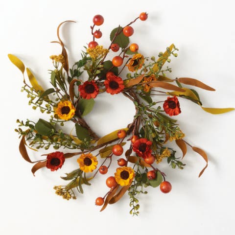 Sullivan's Christmas Berry Flower Accent Candle Ring, Orange Faux Floral Decor for Crafting, Weddings, Home and Holiday Decoration, 16 Inch