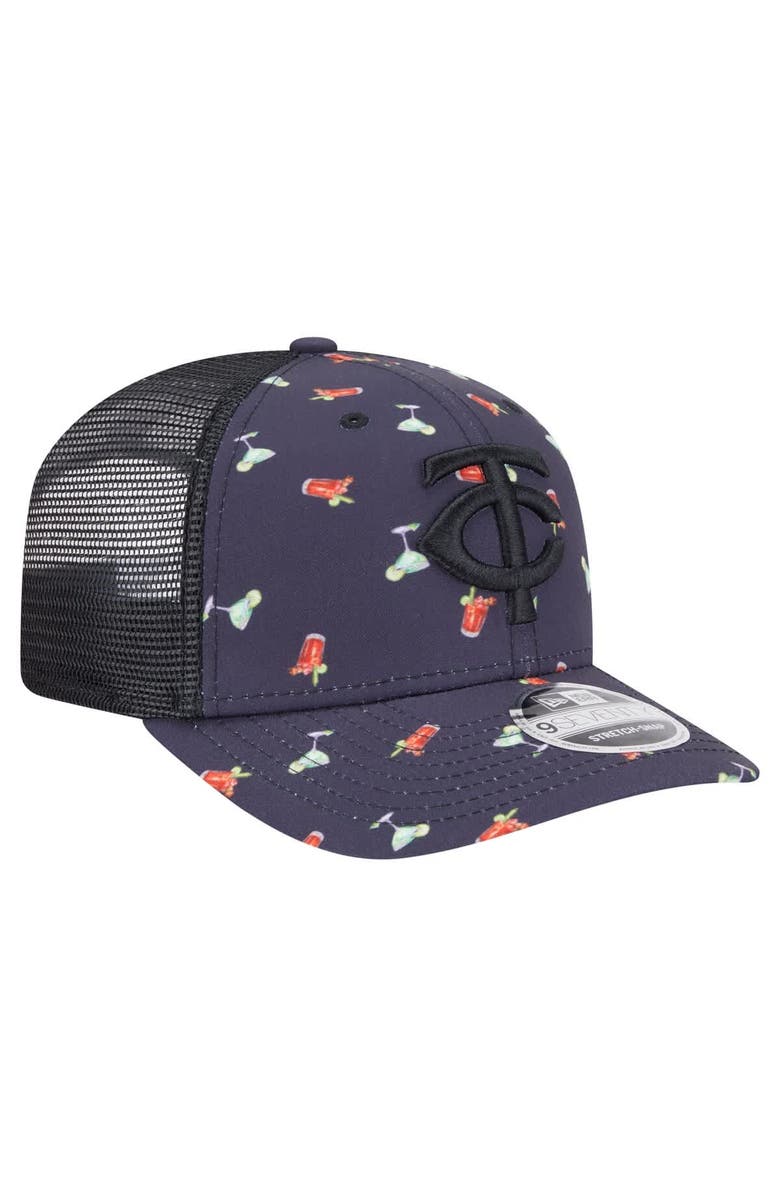 New Era Men's New Era Black Minnesota Twins Adventure Drinks Pattern 9SEVENTY Stretch-Snap Hat, Alternate, color, Navy