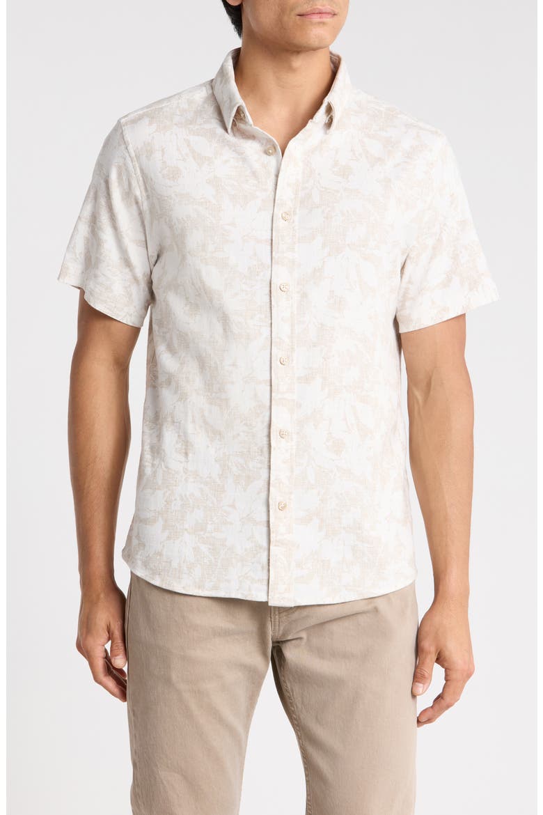 Silas Short Sleeve Stretch Button-Up Shirt, Main, color, SAND