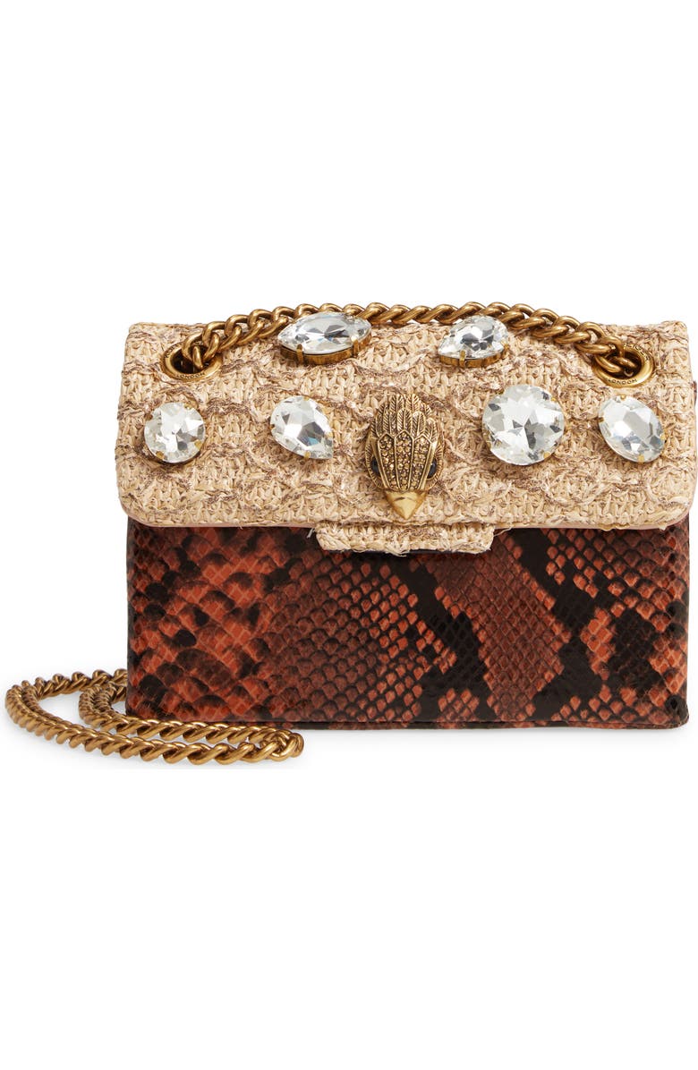 Kurt Geiger London Mini Kensington Raffia & Snake Embossed Leather Crossbody Bag, Main, color,