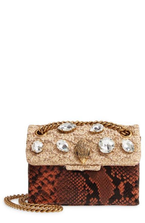 Mini Kensington Raffia & Snake Embossed Leather Crossbody Bag