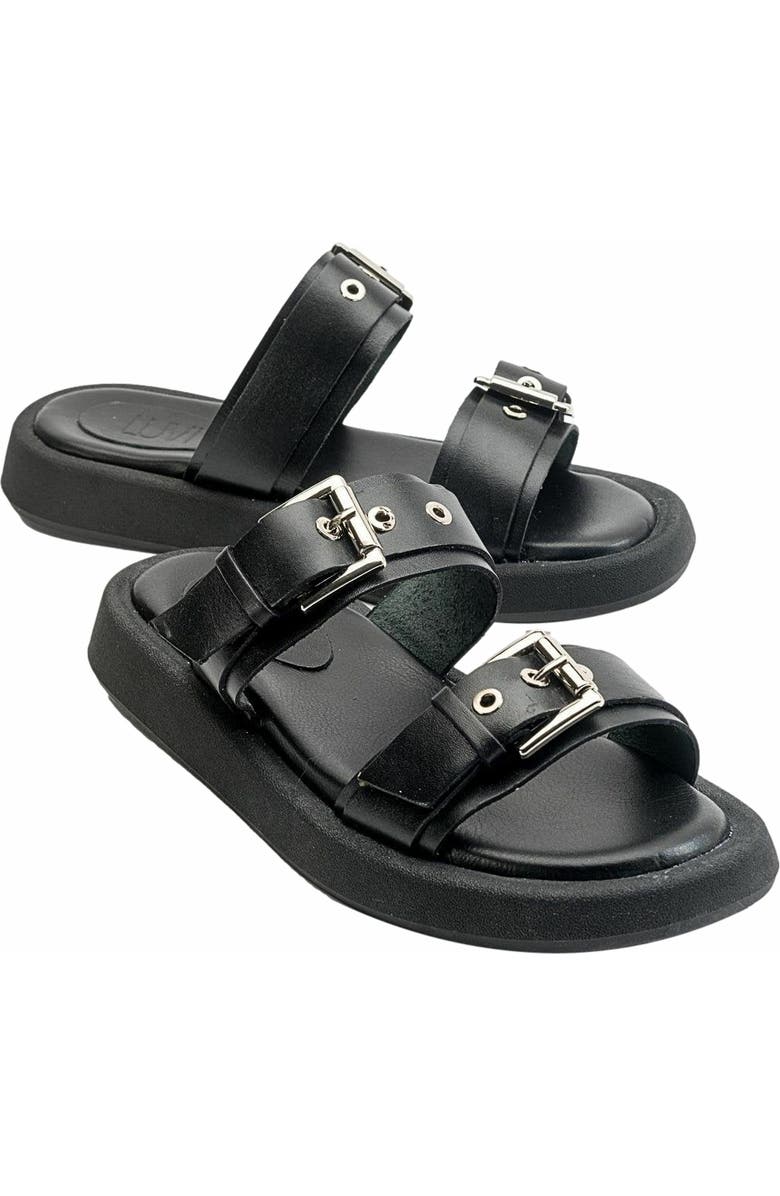 Forever & Always Shoes Finezza Leather Two-Strap Sandal, Main, color, Black Leather