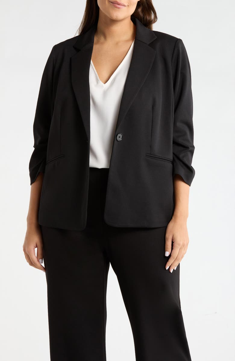 AK ANNE KLEIN Scrunch Sleeve Ponte Knit Blazer, Main, color, 