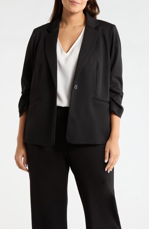 Scrunch Sleeve Ponte Knit Blazer (Plus)