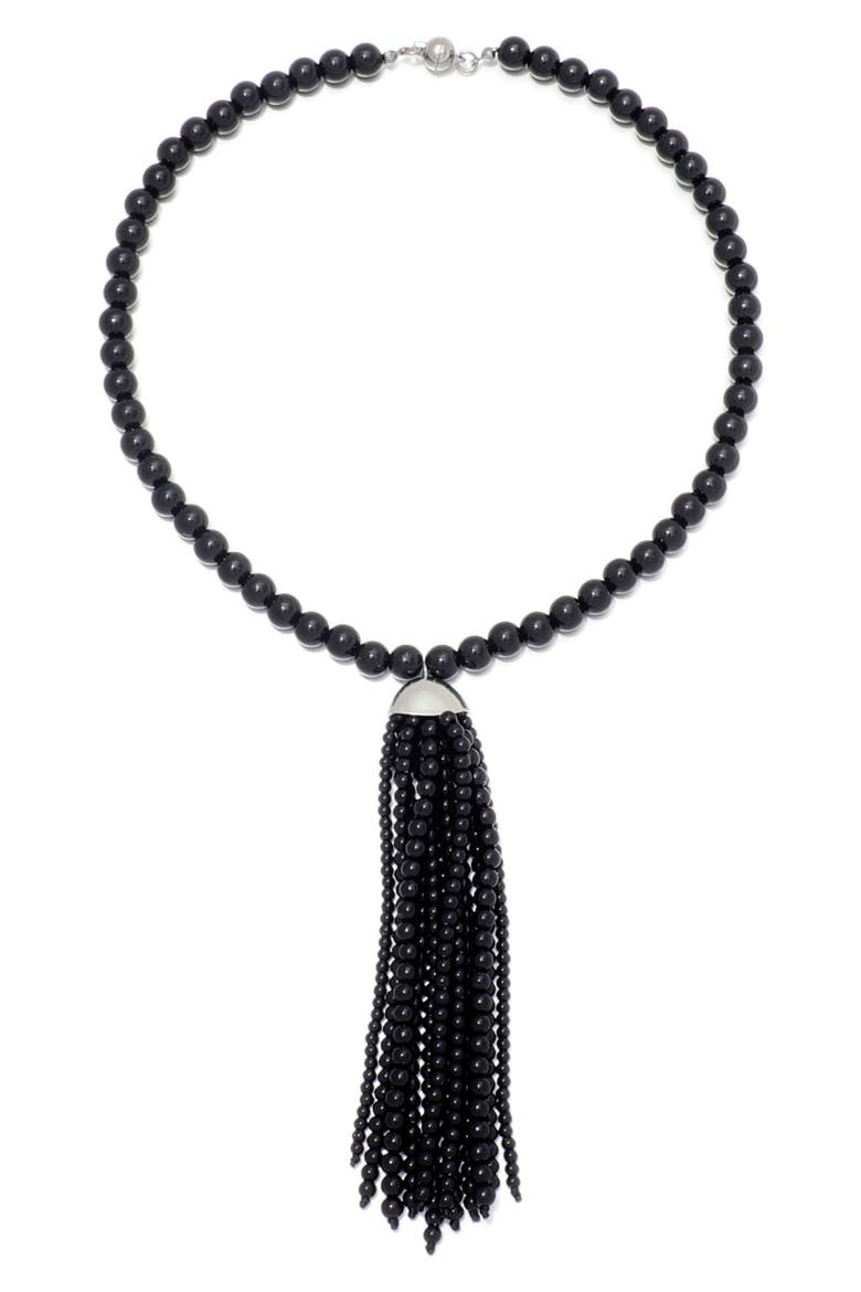 Beaded Tassel Necklace, Main, color, BLACK