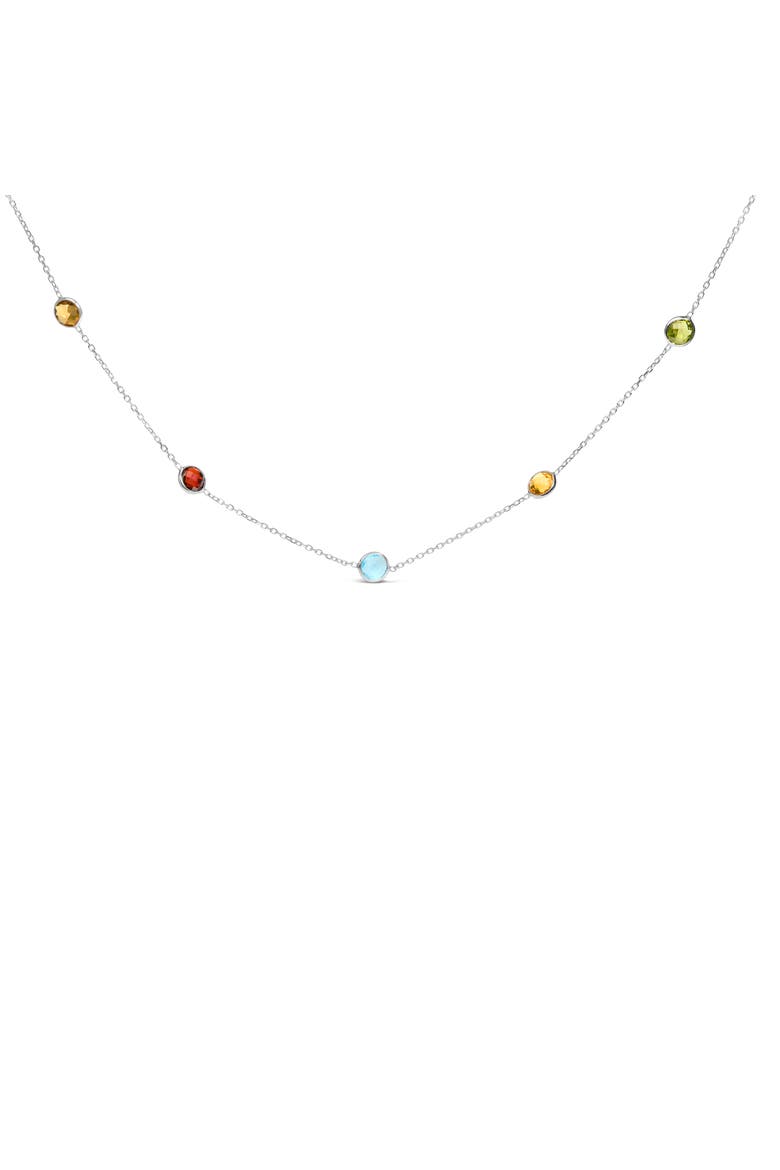 14K White Gold Bezel Set Mixed Gemstone 7 Station Adjustable 18"-24" Necklace, Main, color, White Gold
