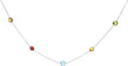 Haus of Brilliance 14K White Gold Bezel Set Mixed Gemstone 7 Station Adjustable 18"-24" Necklace