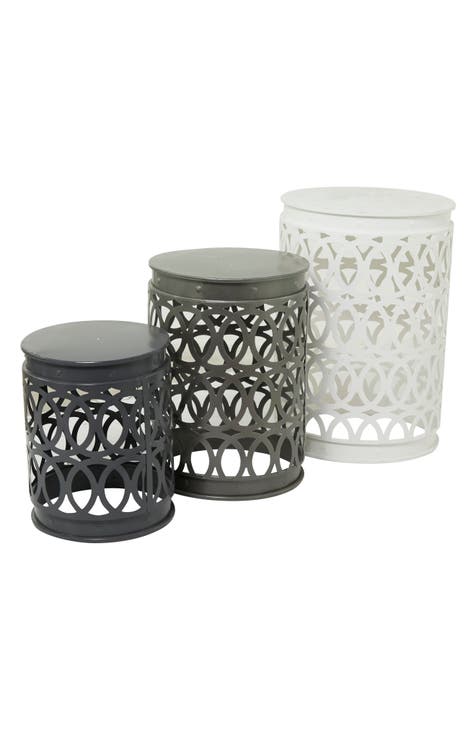 Multicolored Metal Contemporary Geometric Accent Table with Laser Carved Trellis Design - Set of 3