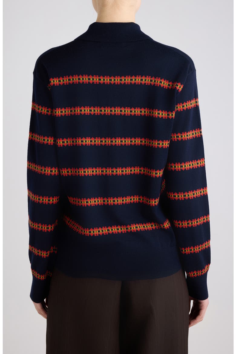 Tunos Geometric Stripe Wool Polo, Alternate, color, NAVY