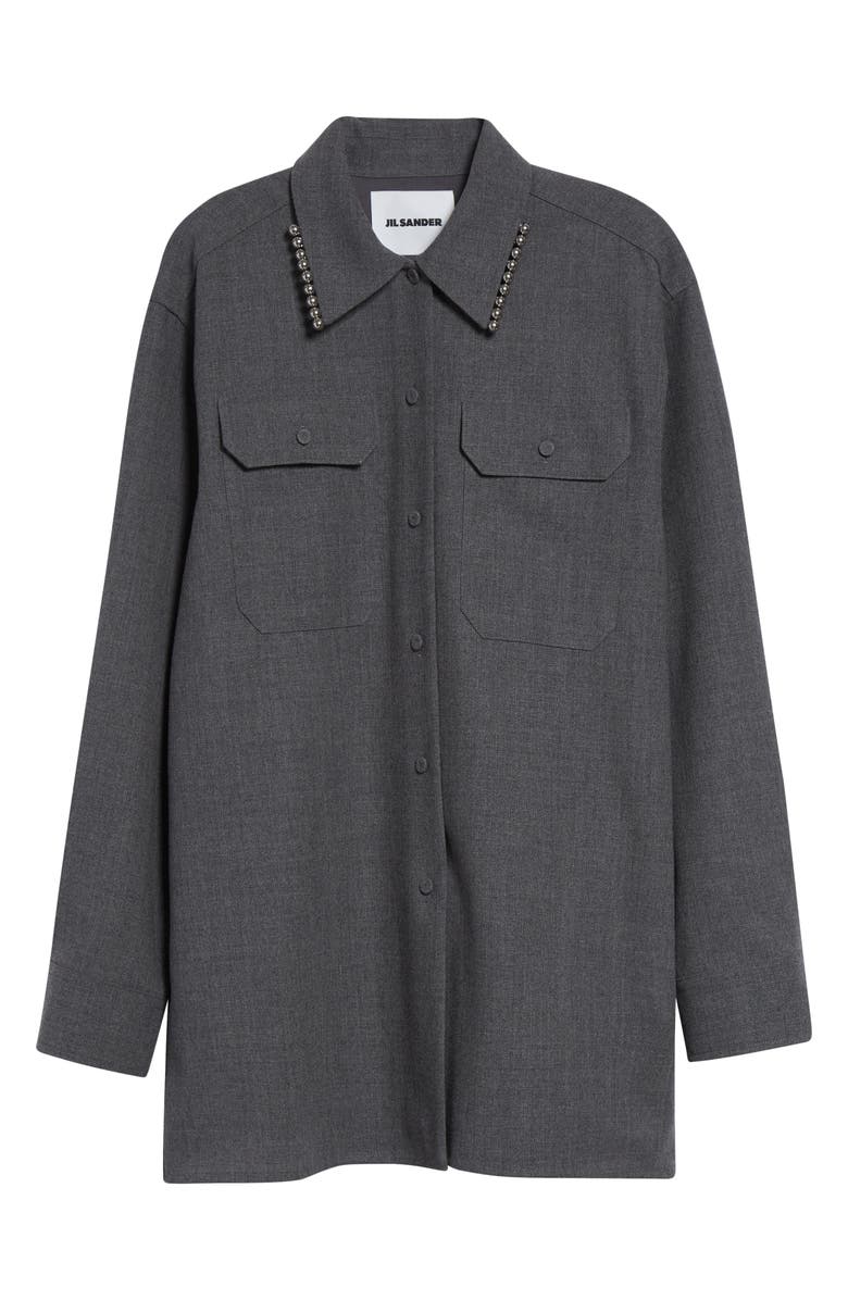 Jil Sander Relaxed Fit Utility Wool Canvas Button-Up Shirt, Alternate, color, Volcanic Glass