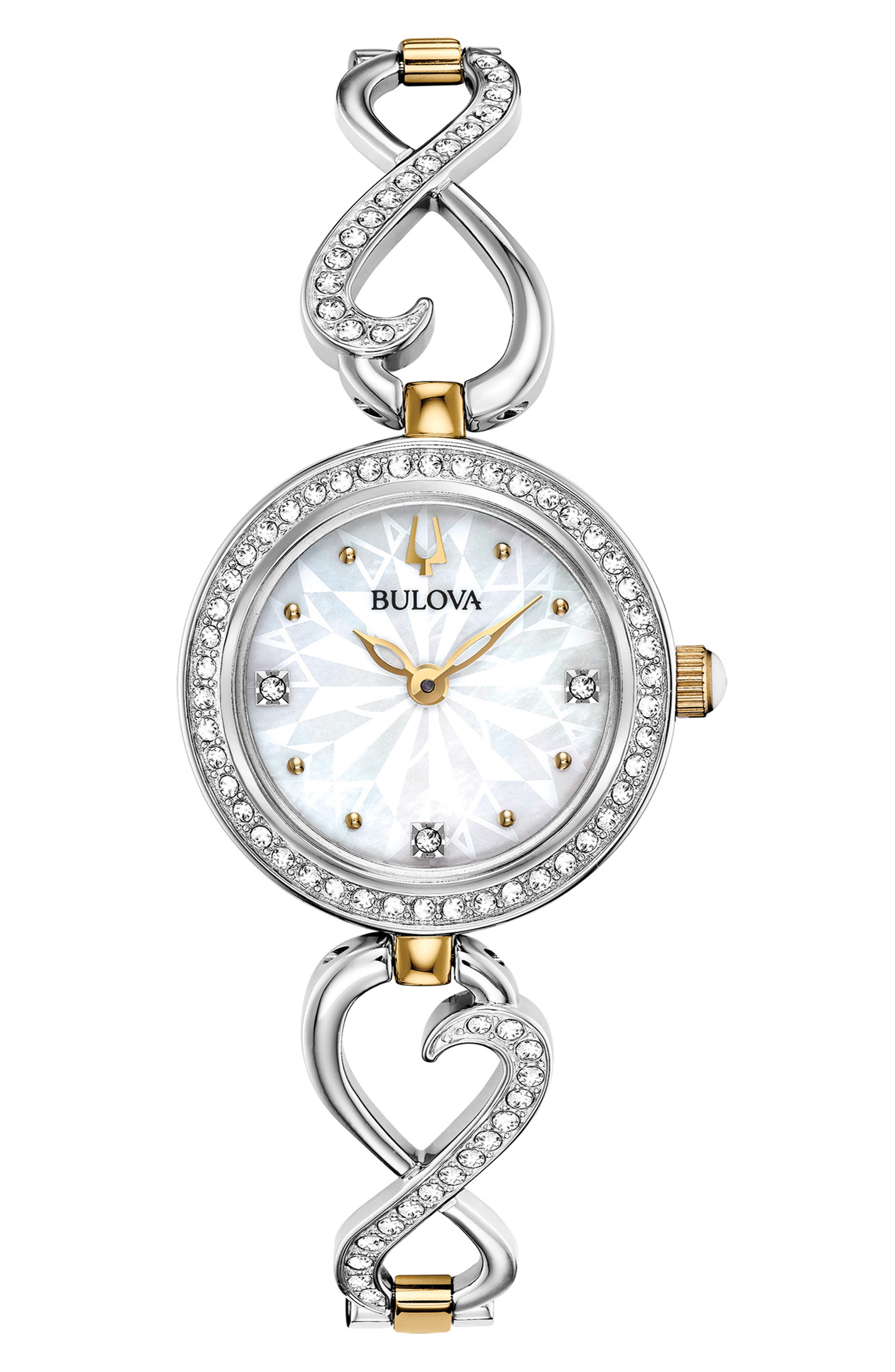 BULOVA Swarovski Crystal Infinity Bracelet Watch & Necklace Set (Women ...