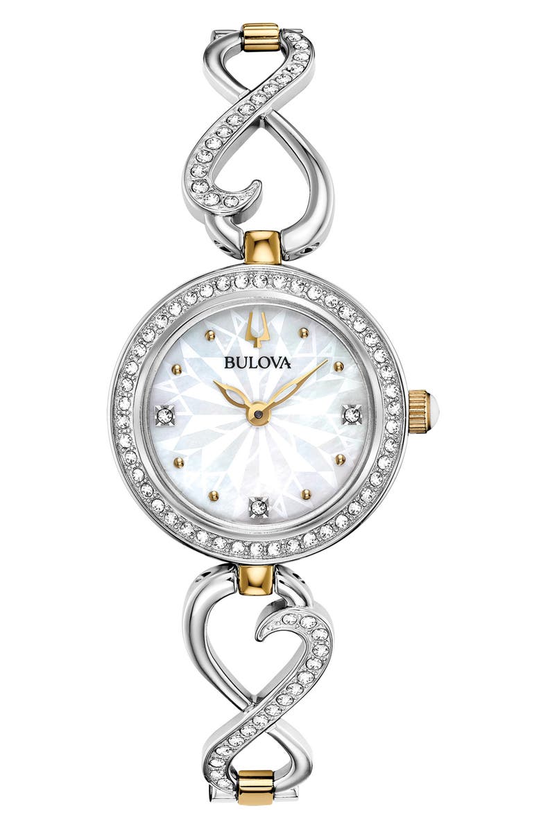 BULOVA Swarovski Crystal Infinity Bracelet Watch & Necklace Set, Main, color, 