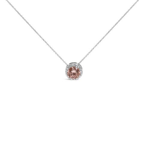 14K White Gold 2 3/8 Cttw Lab Grown Pink Diamond Solitaire Halo Pendant Necklace