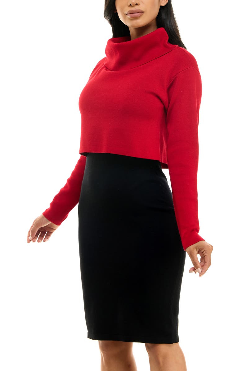 Nina Leonard Colorblock Long Sleeve Sweater Dress, Alternate, color, Black/ Red