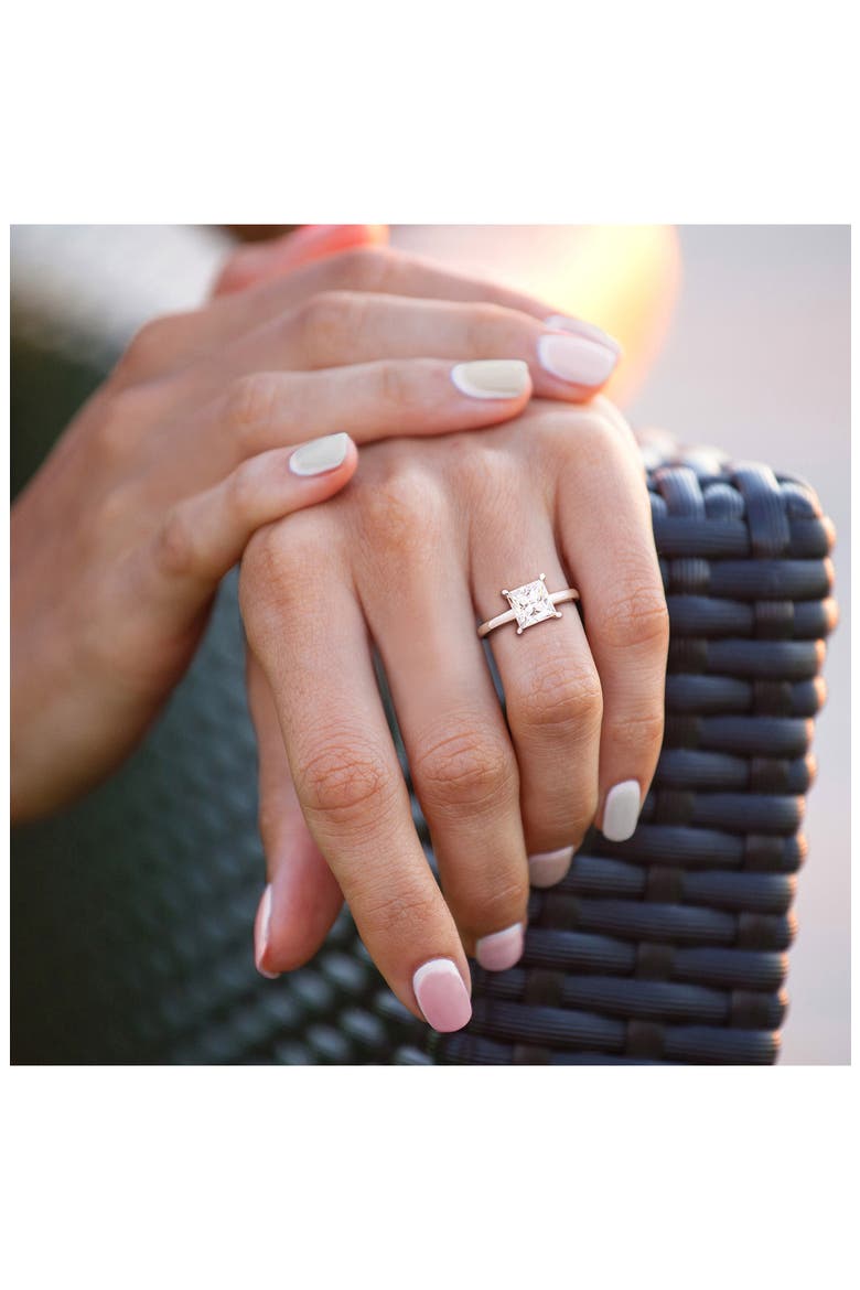 Sterling Silver Princess Cut Created Moissanite Engagement Ring, Alternate, color, SILVER