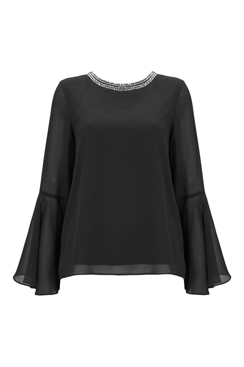 Embellished Neck Top, Alternate, color, BLACK