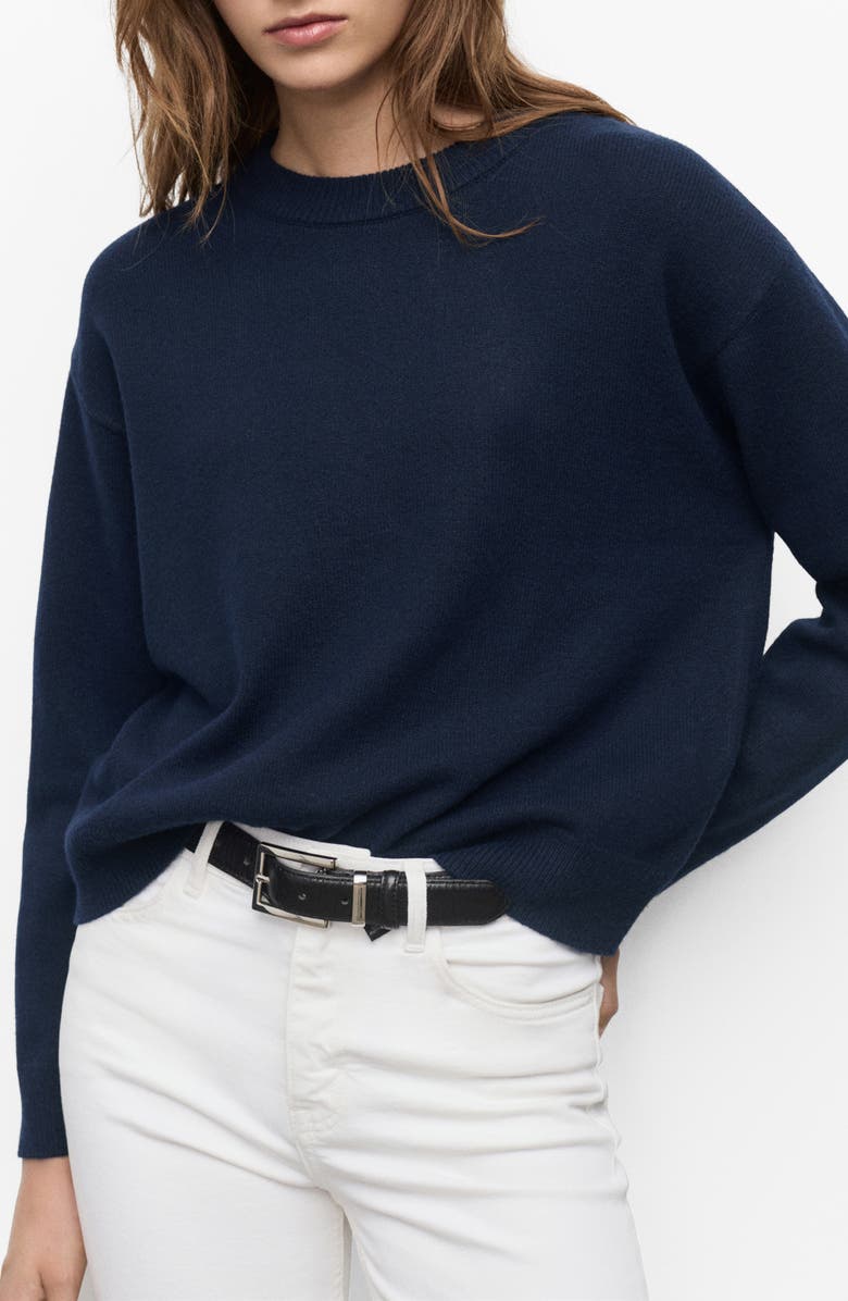 MANGO Crewneck Sweater, Main, color, Dark Navy