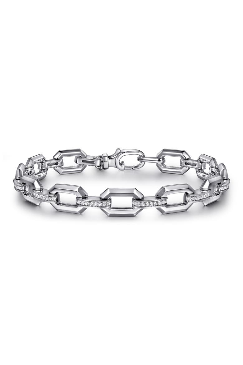 White Sapphire Link Chain Sterling Silver Bracelet, Main, color, STERLING SILVER