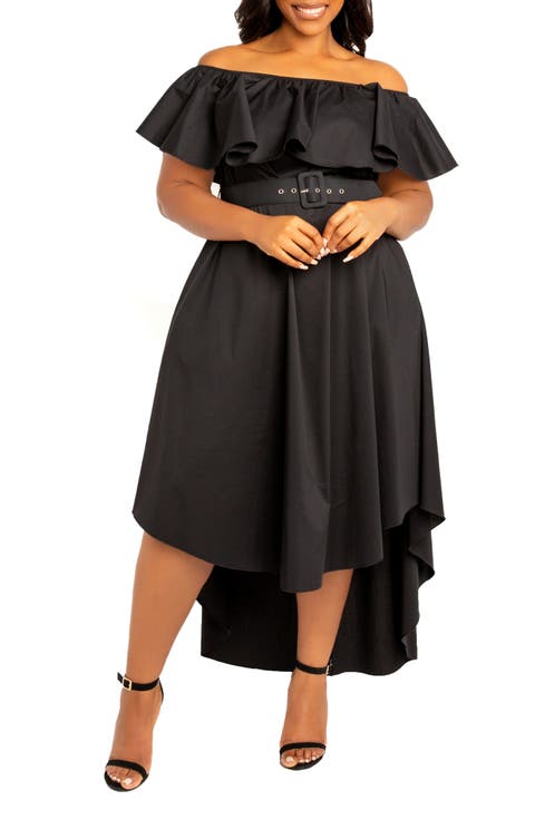 Flounce Off the Shoulder High-Low Dress (Plus)