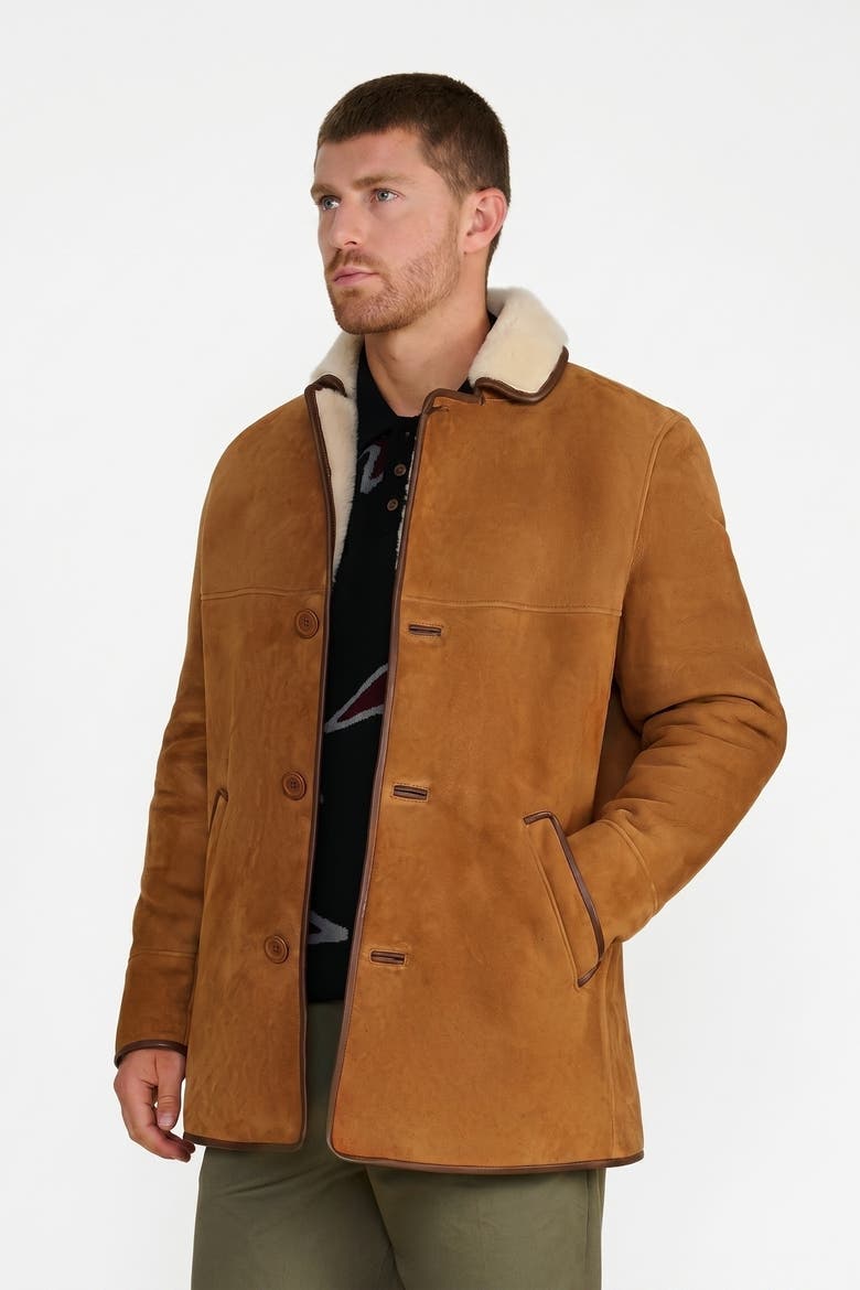 Harrison Suede Shearling Coat, Alternate, color, Whisky
