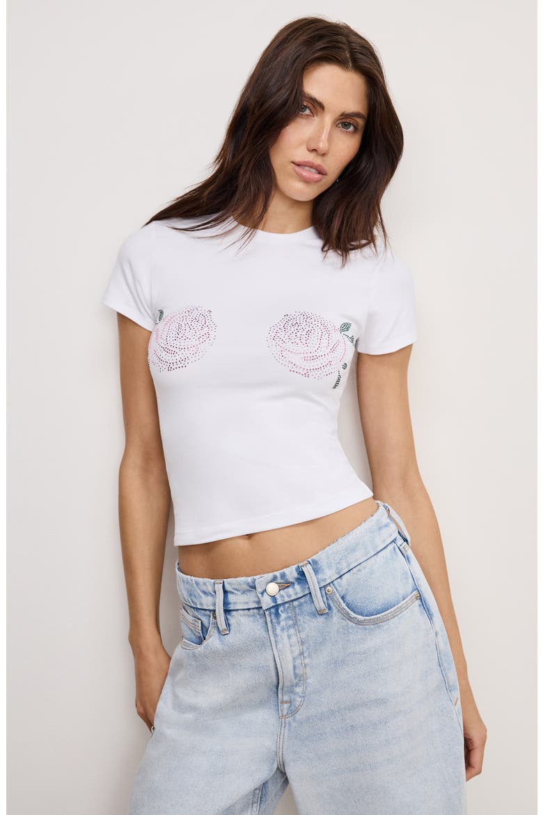 Rhinestone Stretch Cotton T-Shirt, Alternate, color, WHITE001