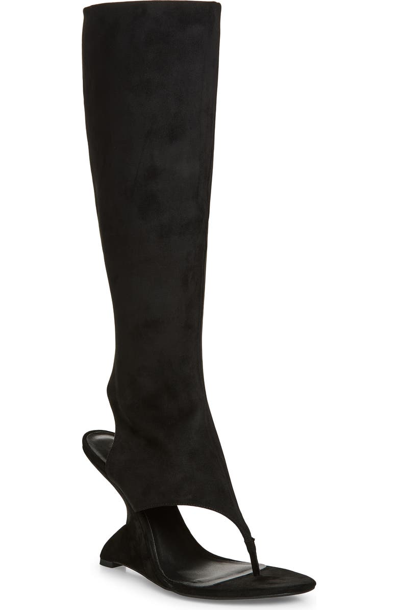 Jeffrey Campbell What's-Up Knee High Sculpted Wedge Sandal Boot, Main, color, Black Suede