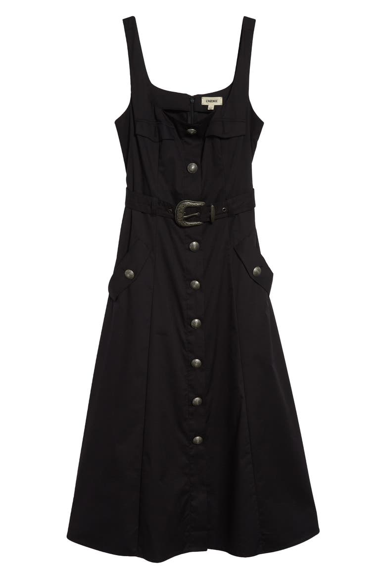 Tazia Belted Cotton Blend A-Line Dress, Alternate, color, BLACK