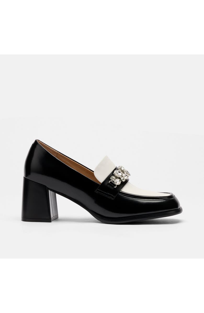MARC NOLAN Margot Leather Penny Loafer Block Pumps, Main, color, Black/White