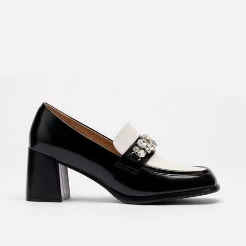 Margot Leather Penny Loafer Block Pumps