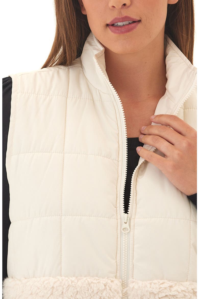 Janey Faux Shearling Mixed Media Puffer Vest, Alternate, color, TAPIOCA