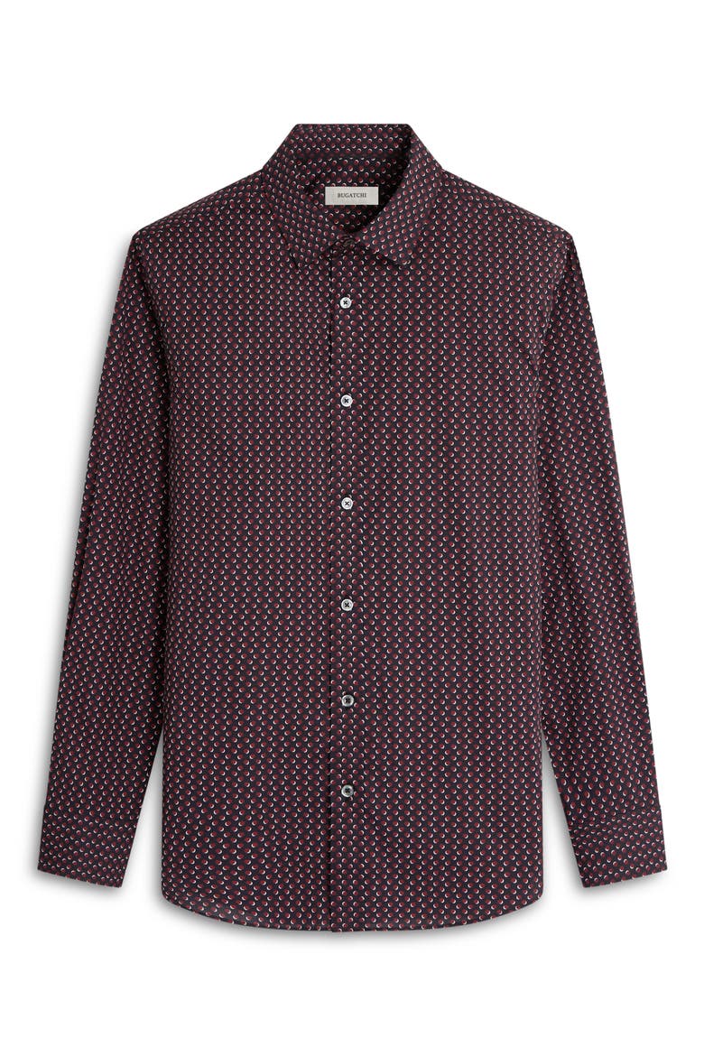 Julian Shaped Fit Geometric Cotton Button-Up Shirt, Alternate, color, CABERNET