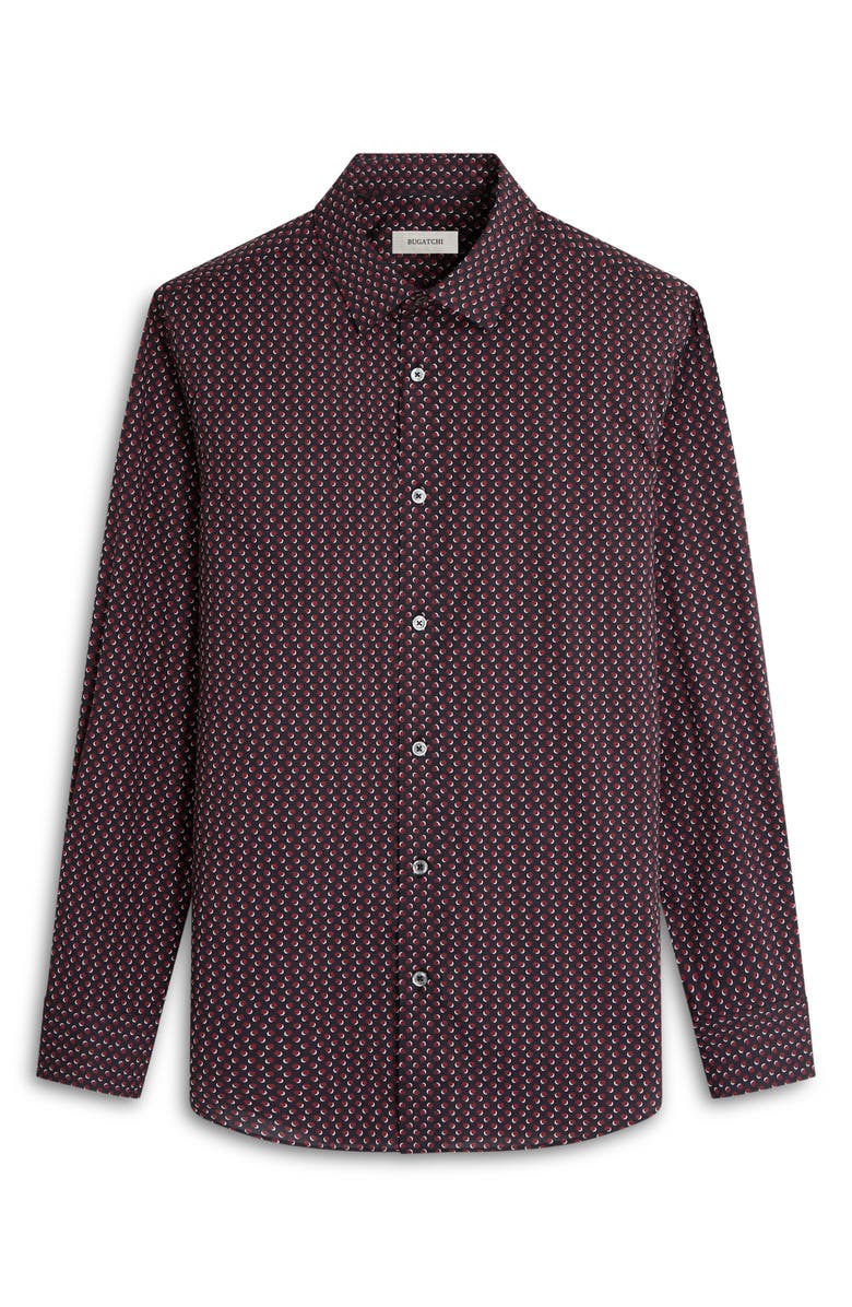 Bugatchi Julian Shaped Fit Geometric Cotton Button-Up Shirt, Alternate, color, Cabernet