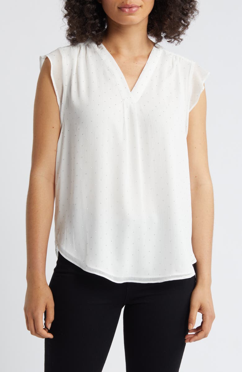 Vince Camuto Beaded Cap Sleeve Top, Main, color, New Ivory