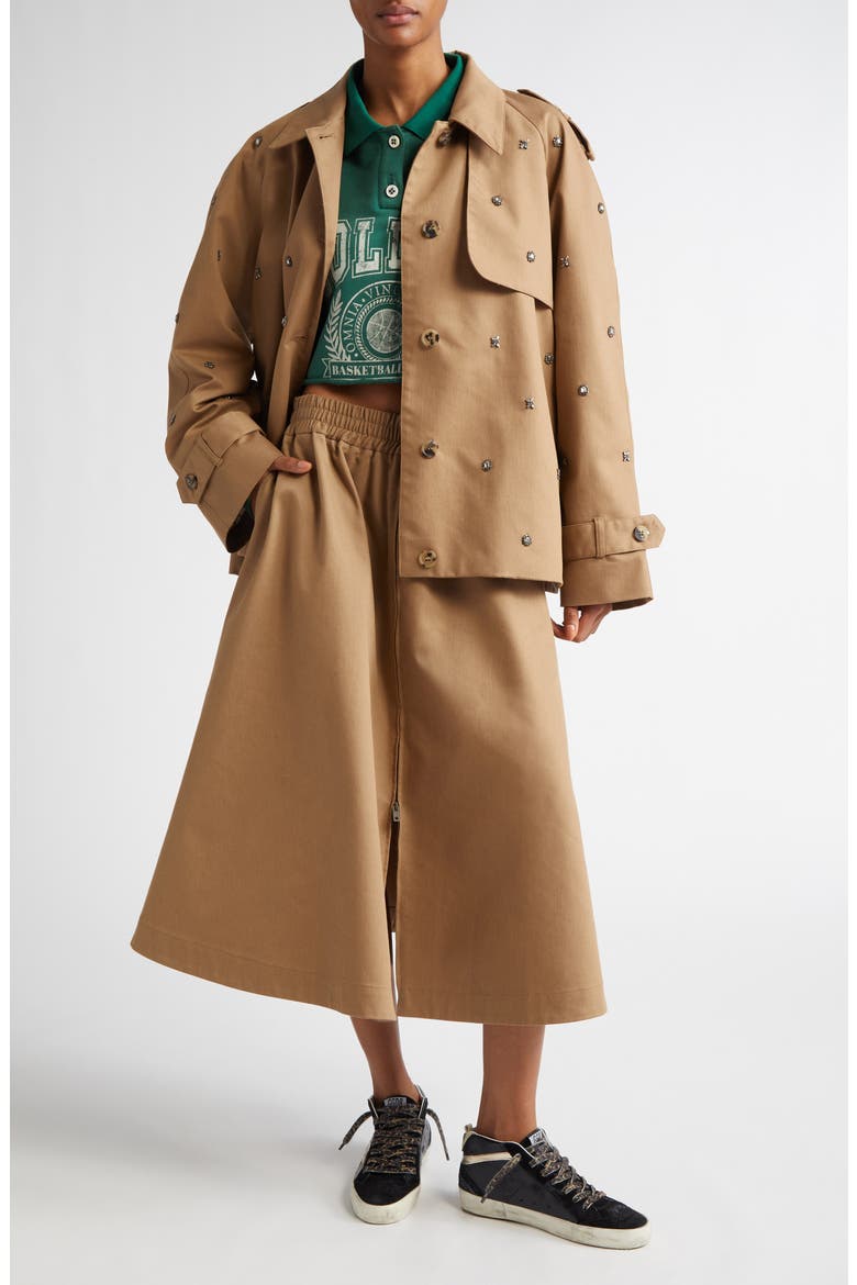 Crystal Embellished Oversize Trench Jacket, Alternate, color, KHAKI BEIGE